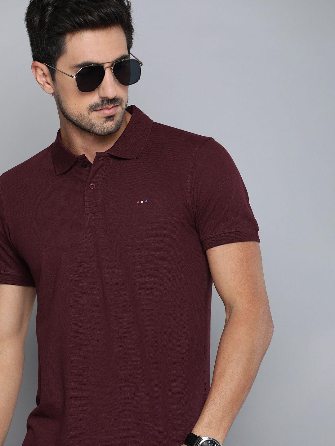 harvard men burgundy solid polo collar t-shirt