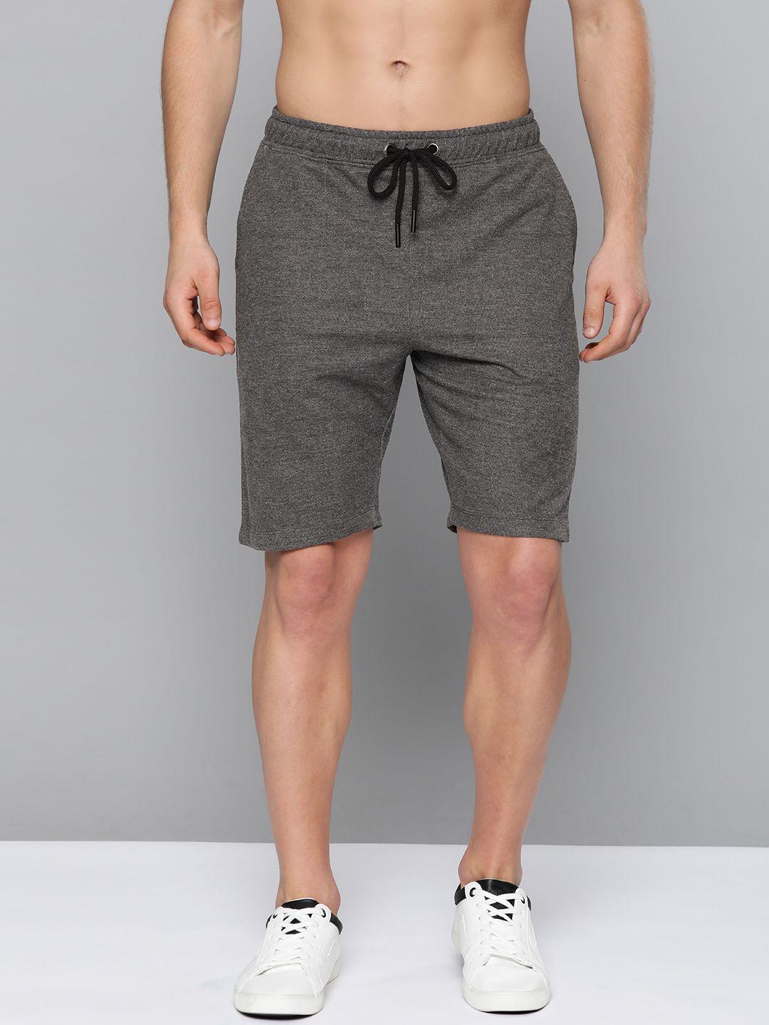 harvard men charcoal grey pure cotton solid regular fit shorts