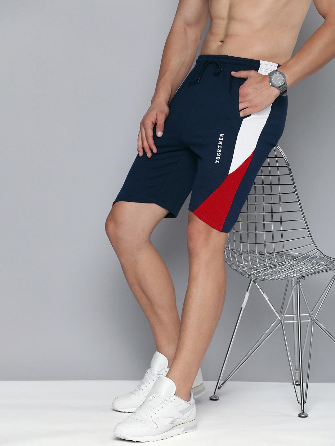 harvard men colourblocked regular fit mid-rise shorts