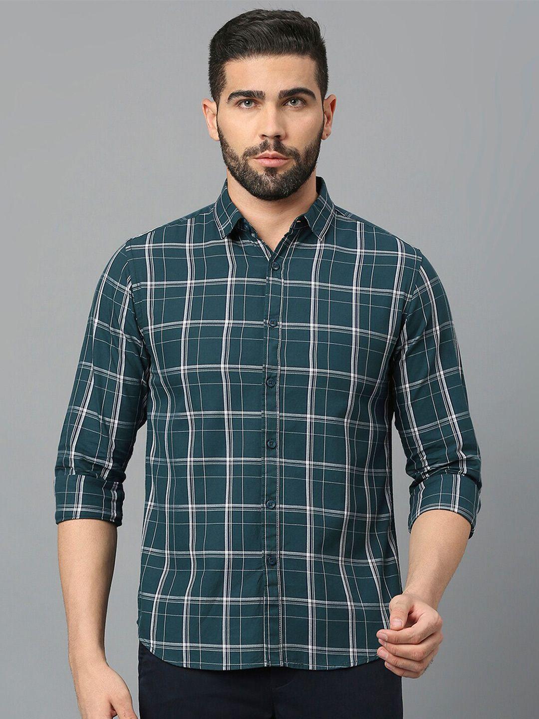 harvard men green classic slim fit tartan checks opaque checked casual shirt