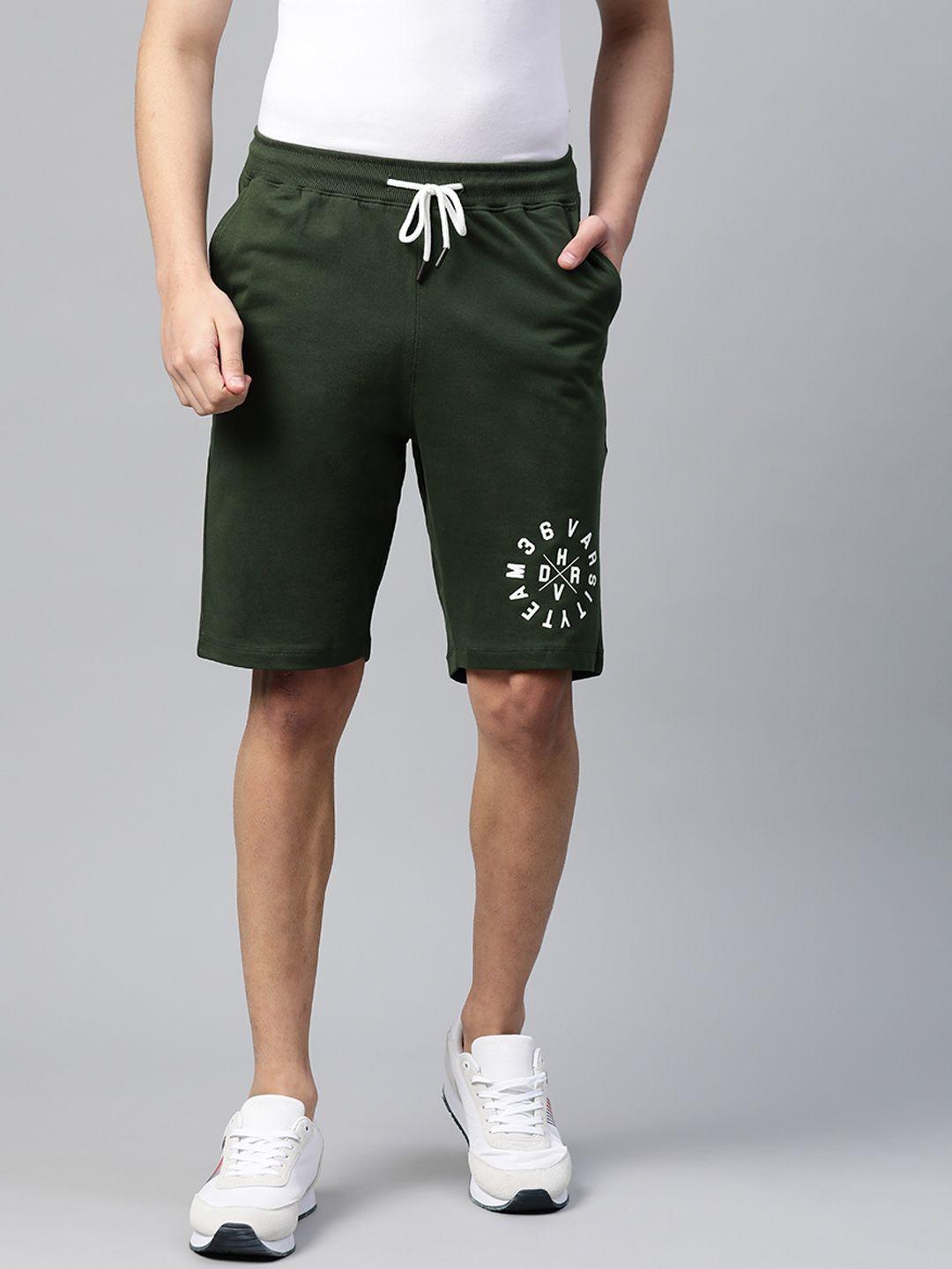 harvard men green floral printed mid-rise cotton regular shorts