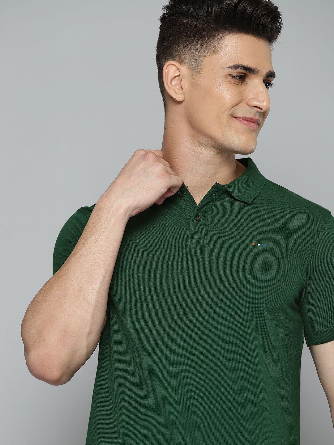 harvard men green polo collar pure cotton t-shirt