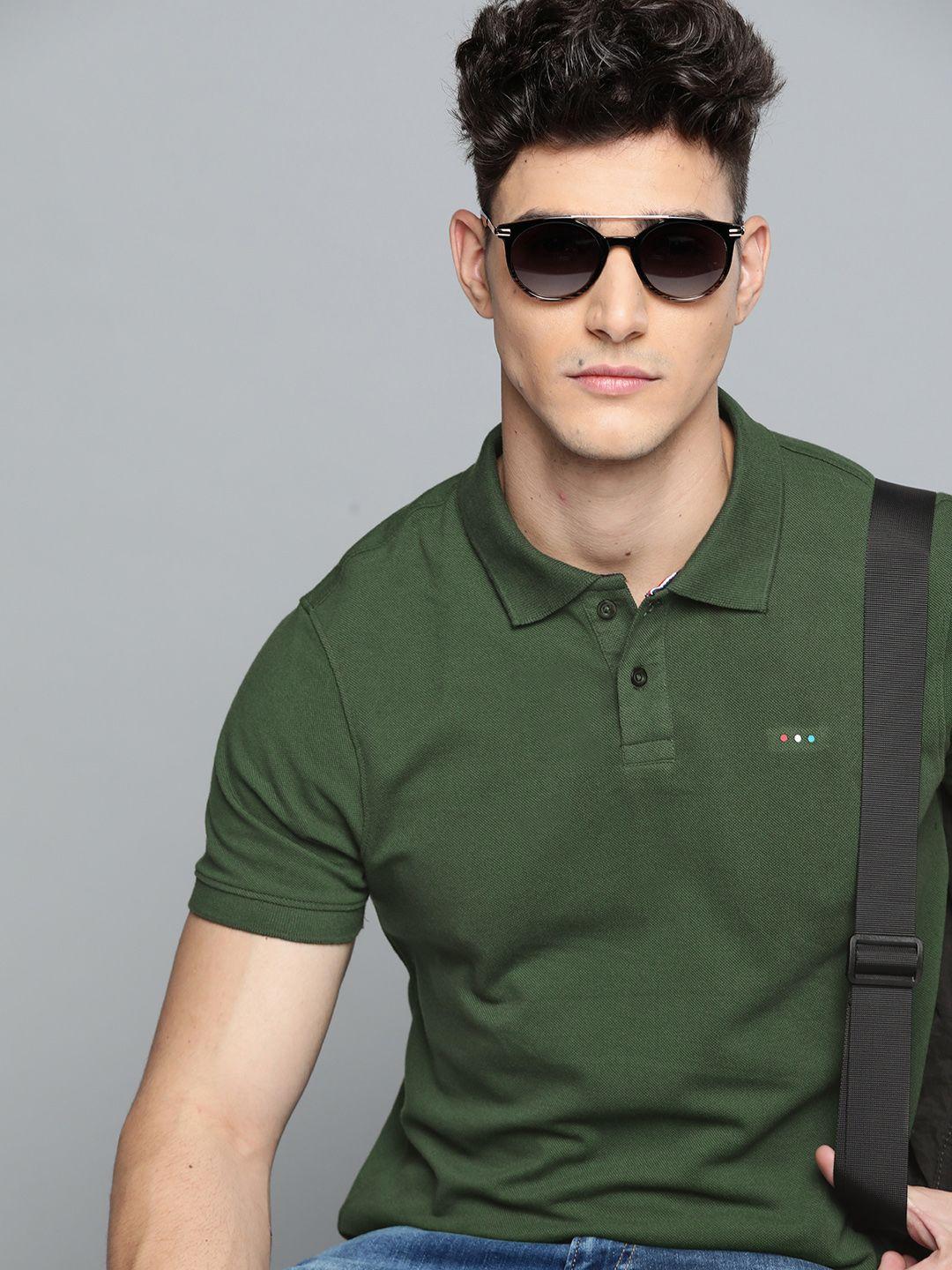 harvard men green polo collar t-shirt