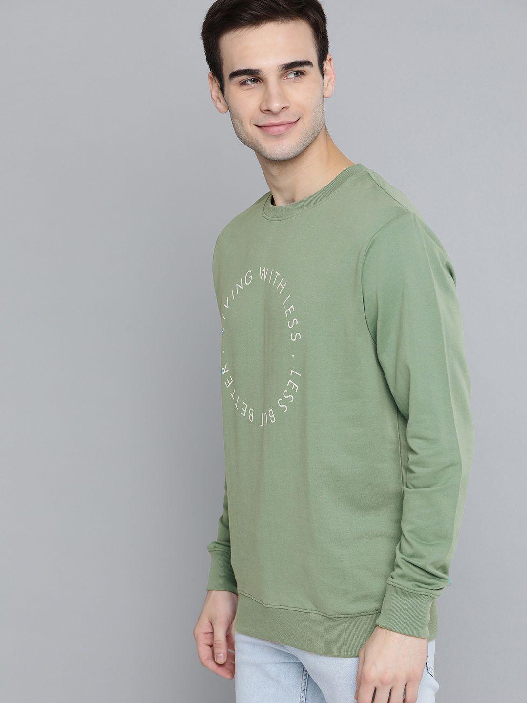 harvard men green printed pure cotton sweatshirt