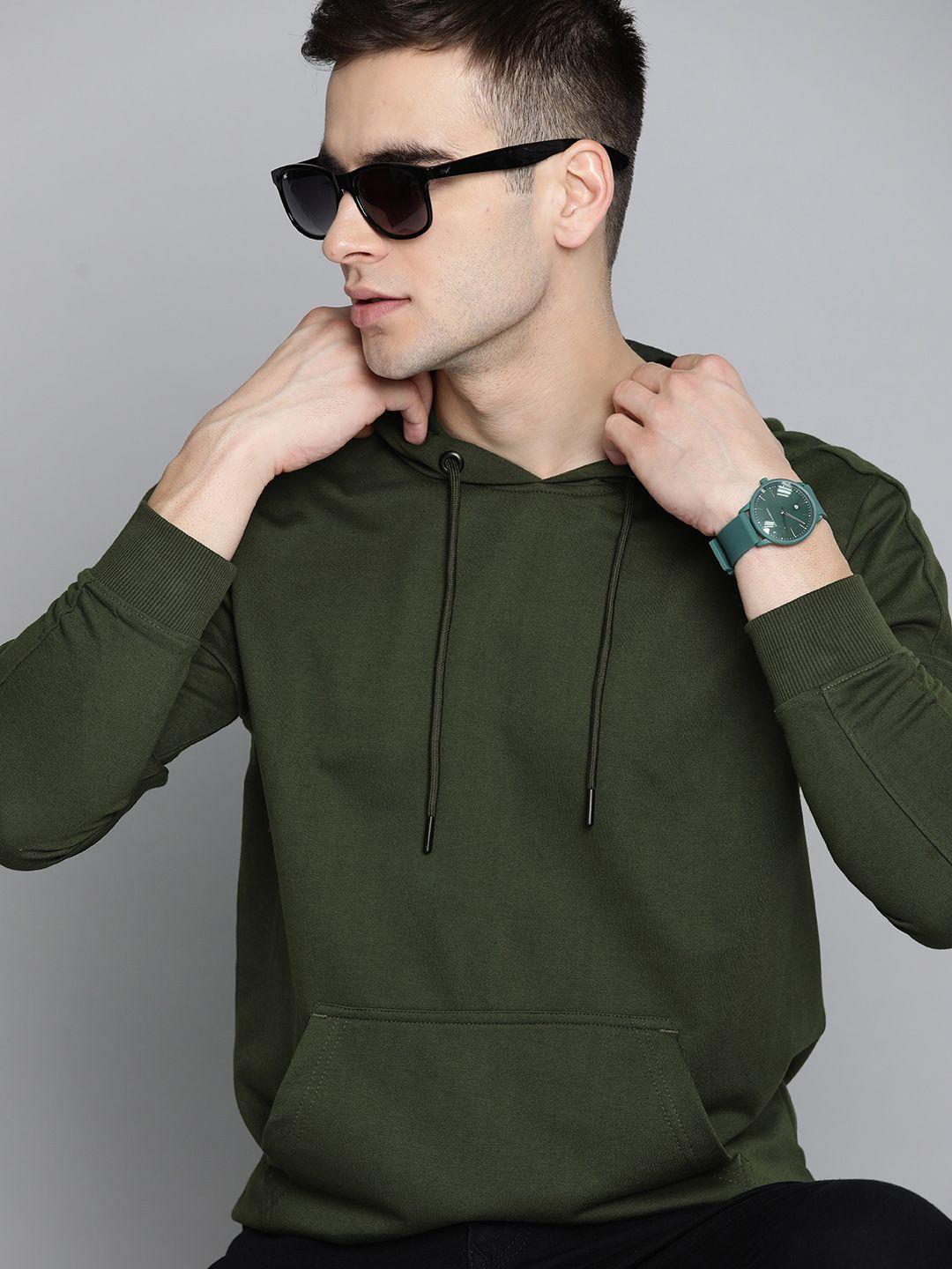 harvard men green solid hooded sweatshirt