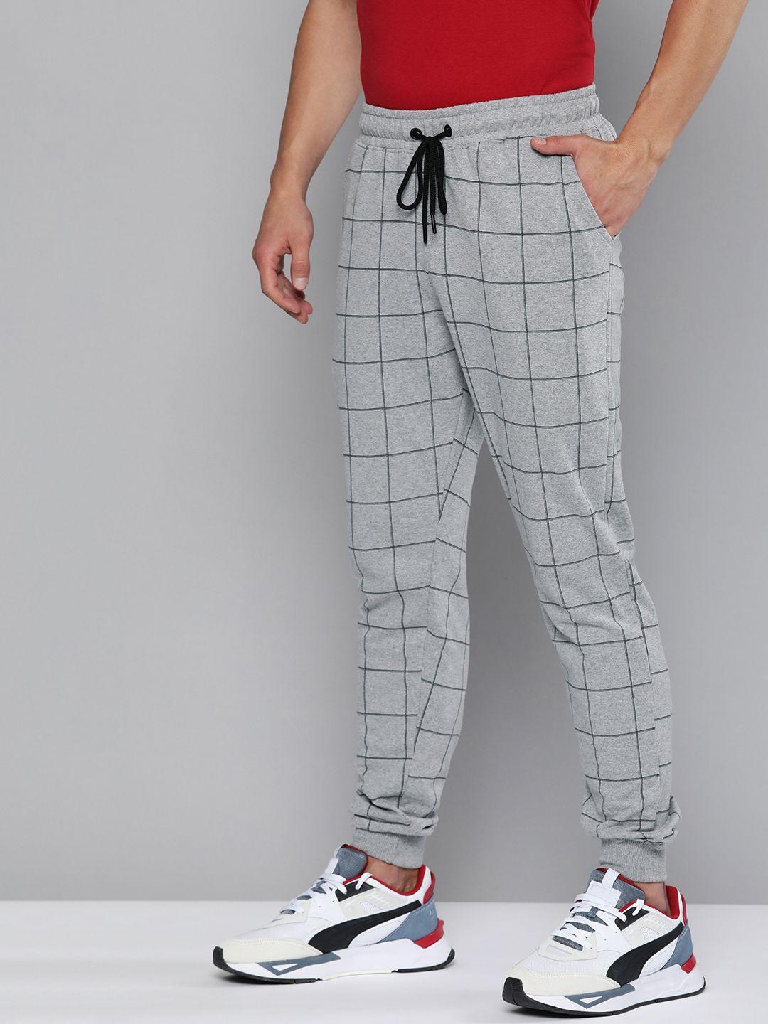 harvard men grey melange & black checked joggers