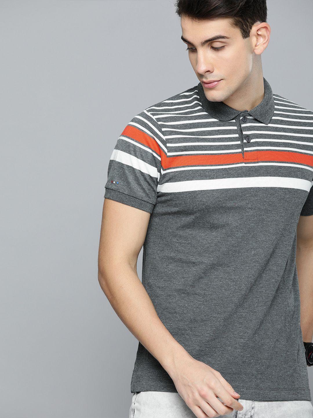 harvard men grey striped polo collar t-shirt