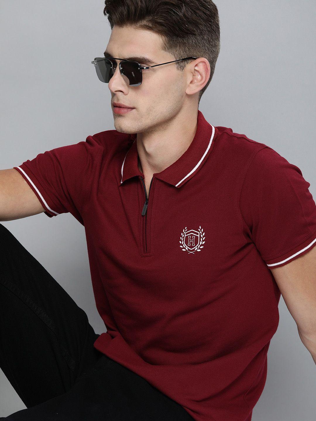 harvard men maroon polo collar t-shirt with contrast tipping