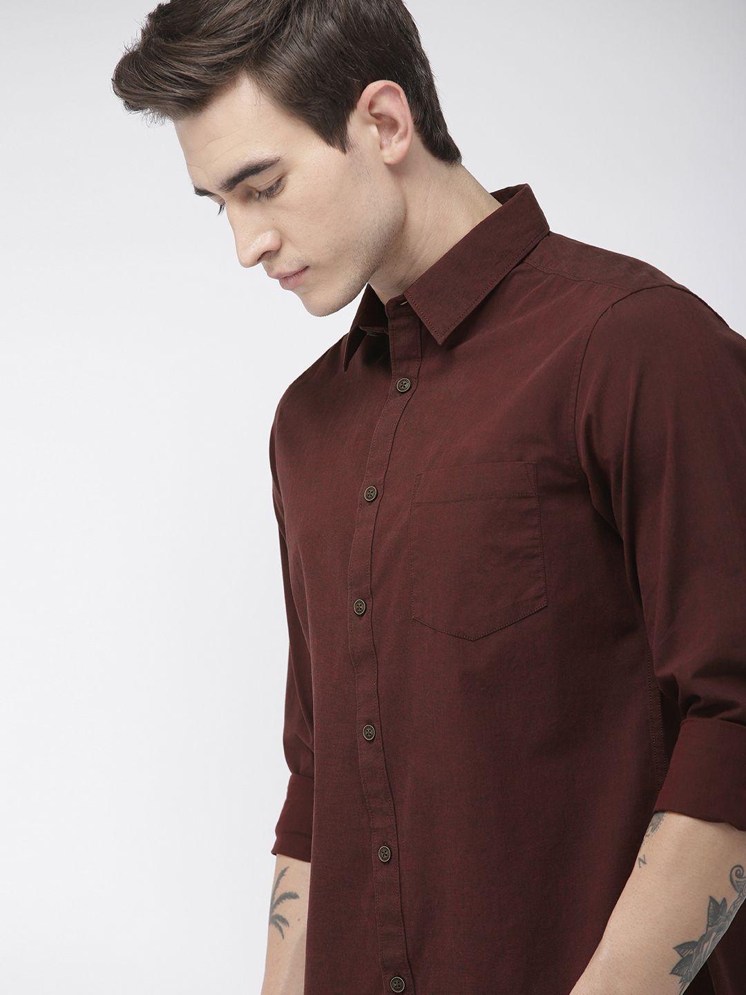 harvard men maroon regular fit solid sustainable casual shirt