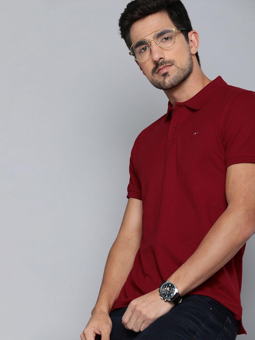 harvard men maroon solid polo collar t-shirt