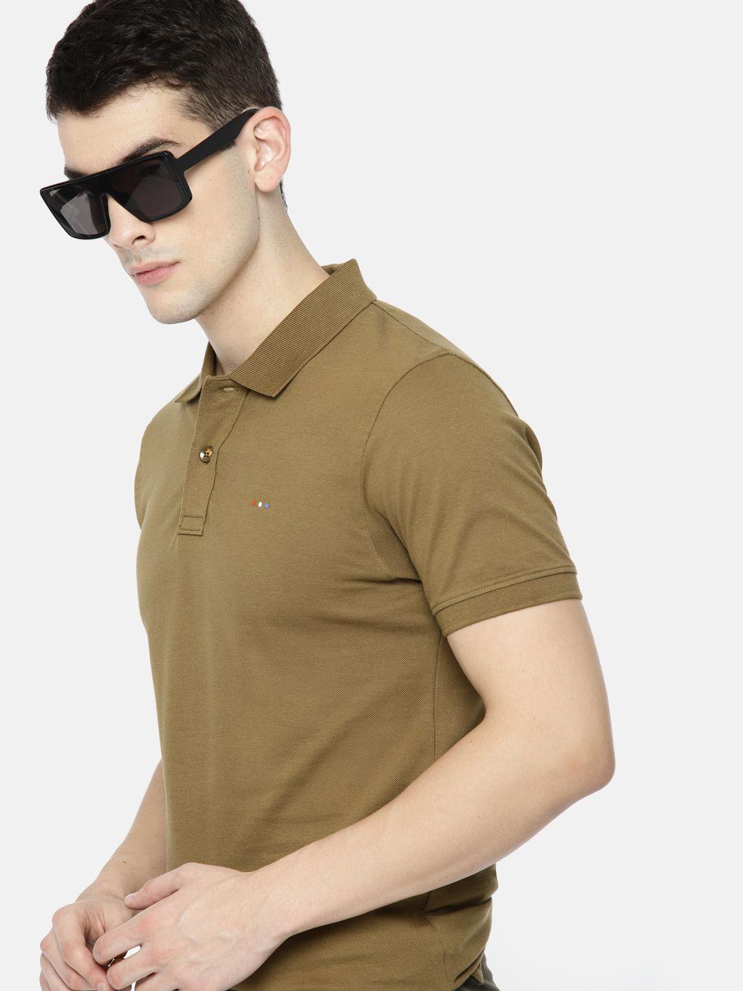 harvard men olive green solid polo collar pure cotton t-shirt