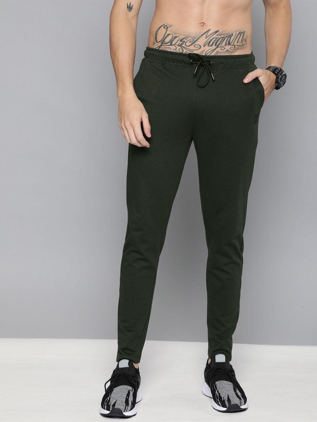 harvard men olive green straight fit solid track pants