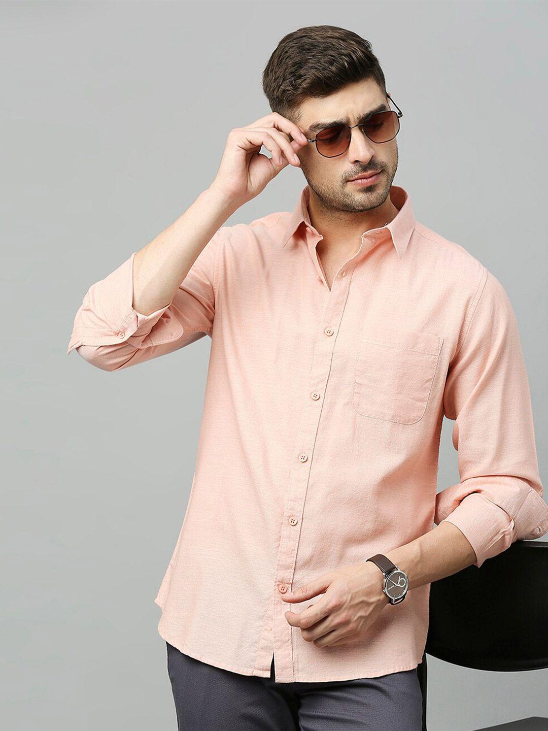 harvard men peach-coloured classic slim fit opaque casual shirt