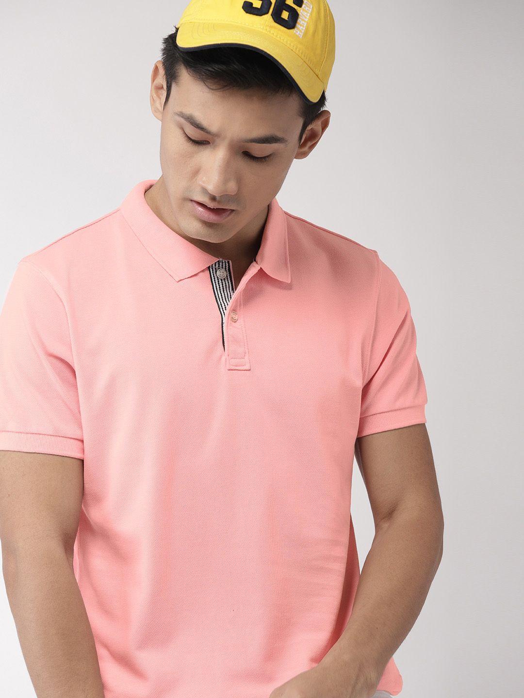 harvard men pink solid polo collar t-shirt