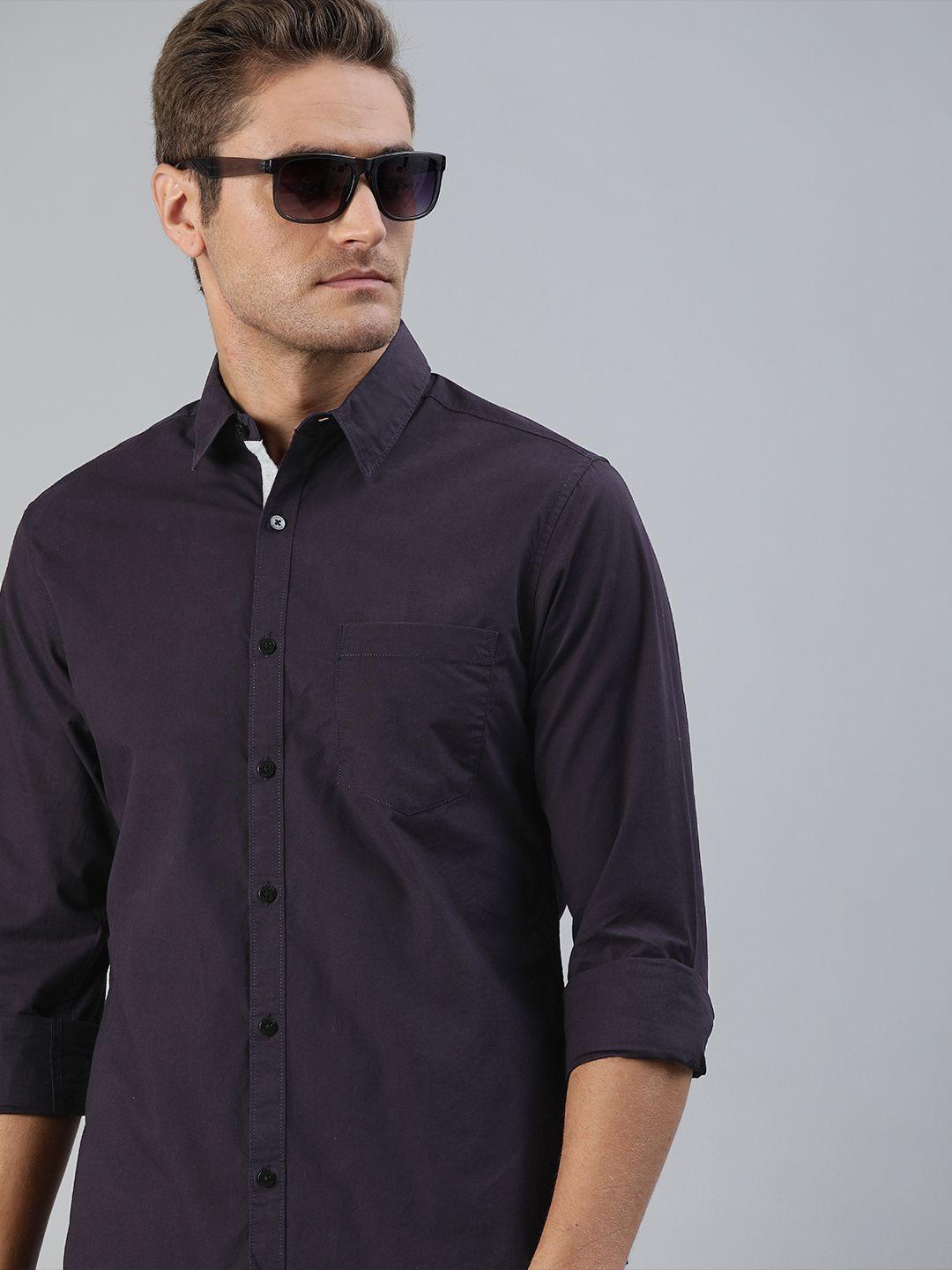 harvard men purple regular fit solid casual shirt