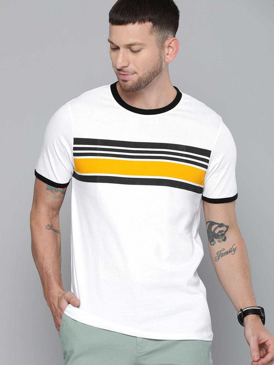 harvard men white  black striped round neck pure cotton t-shirt
