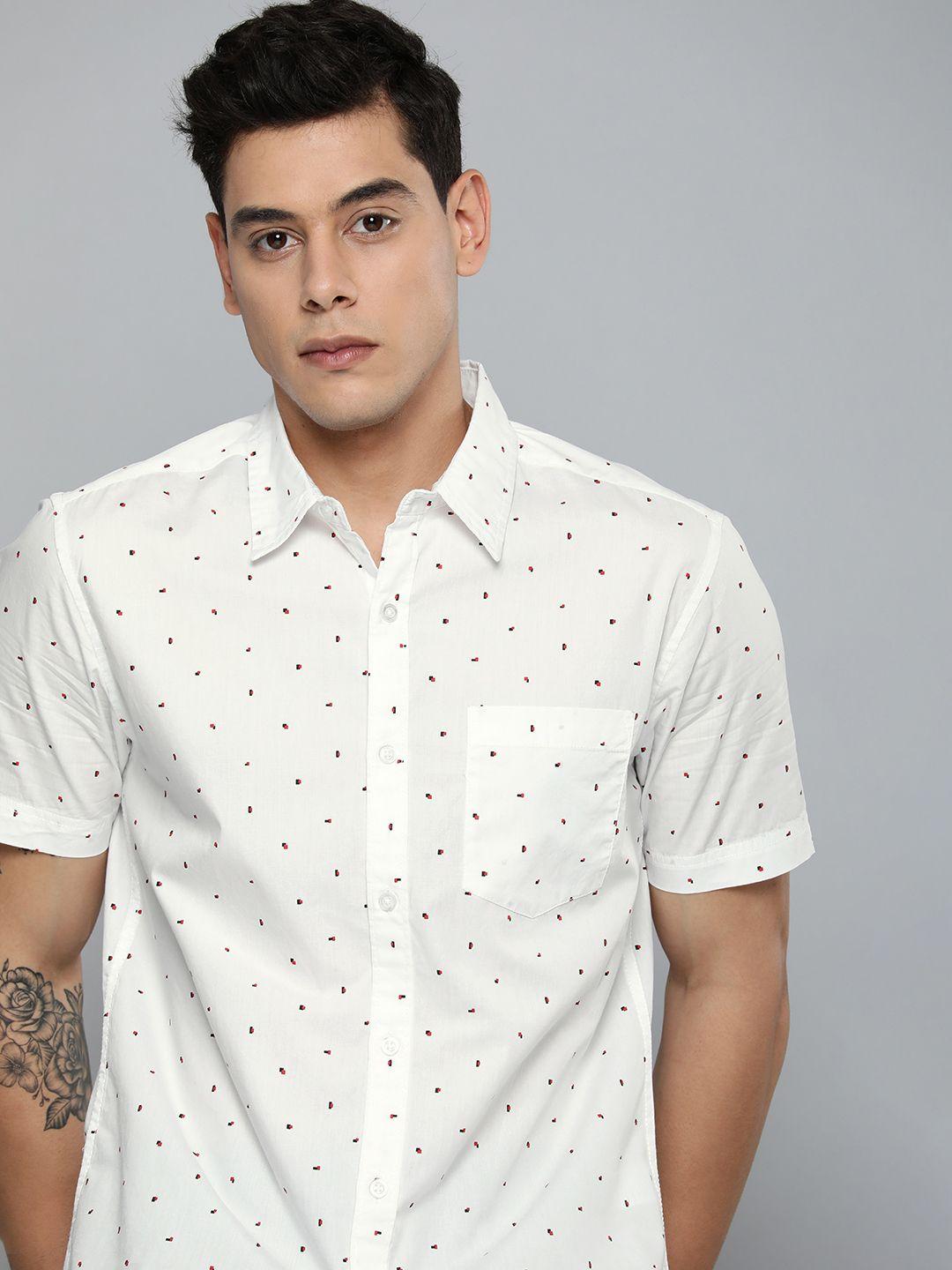 harvard men white printed casual shirt