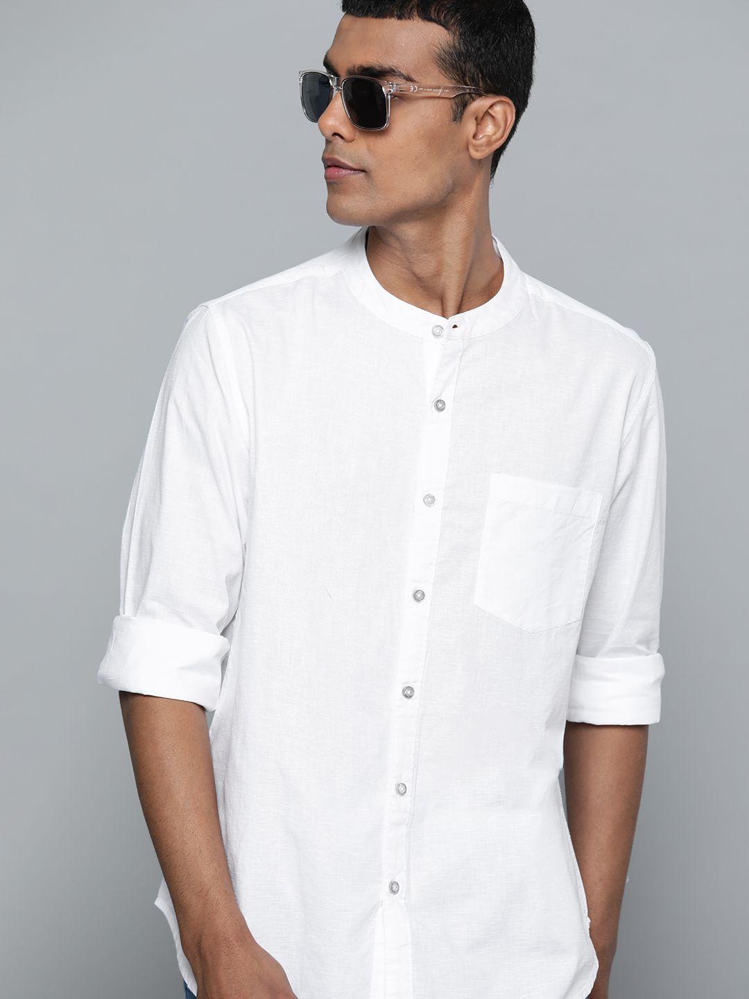 harvard men white solid pure cotton sustainable casual shirt