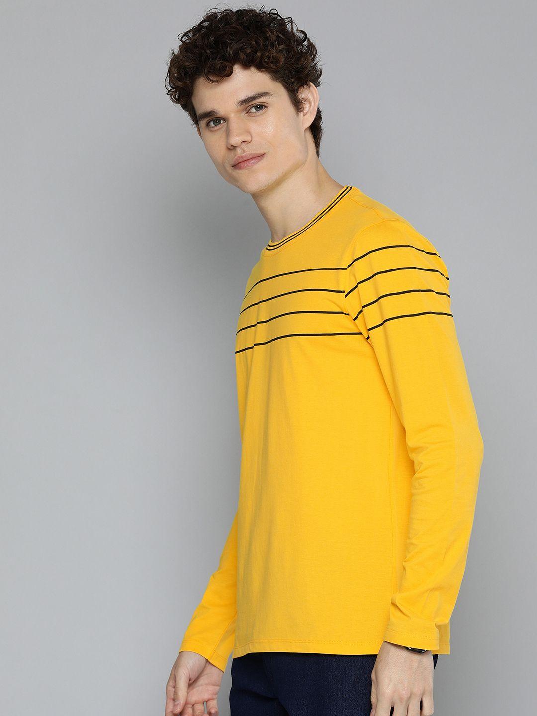 harvard men yellow & black striped pure cotton t-shirt