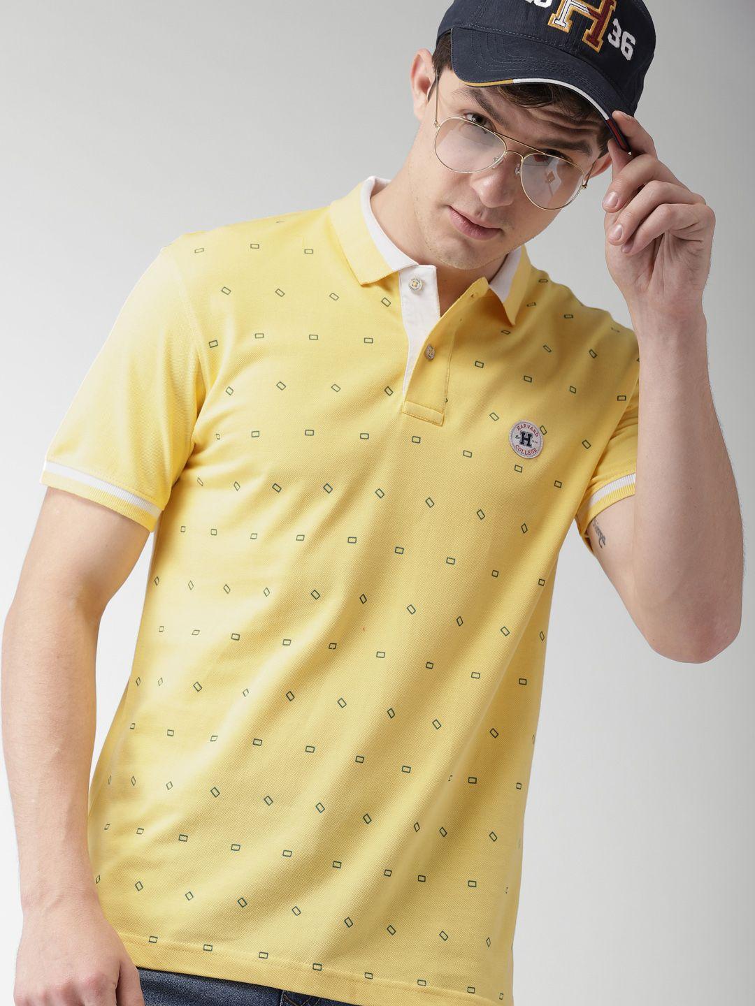 harvard men yellow printed polo t-shirt