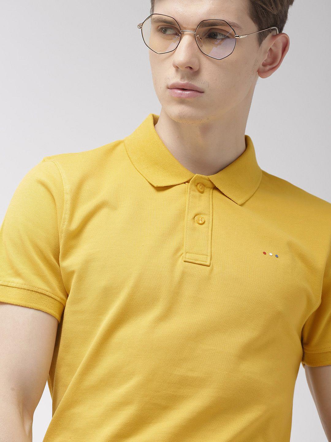 harvard men yellow solid polo collar t-shirt