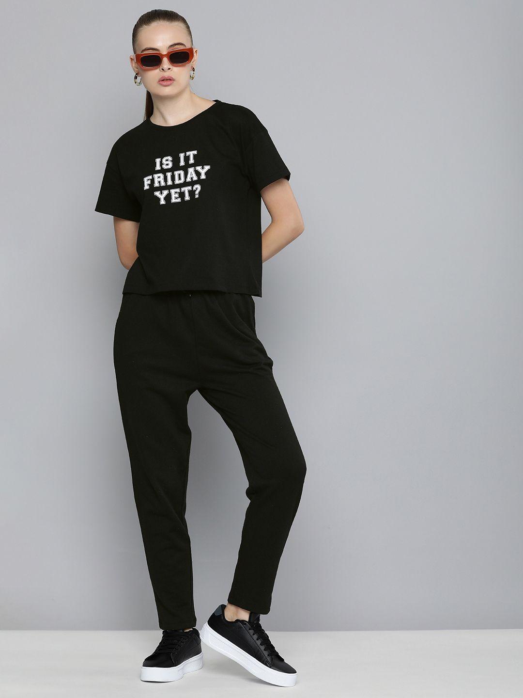 harvard printed round-neck t-shirt with solid track pants