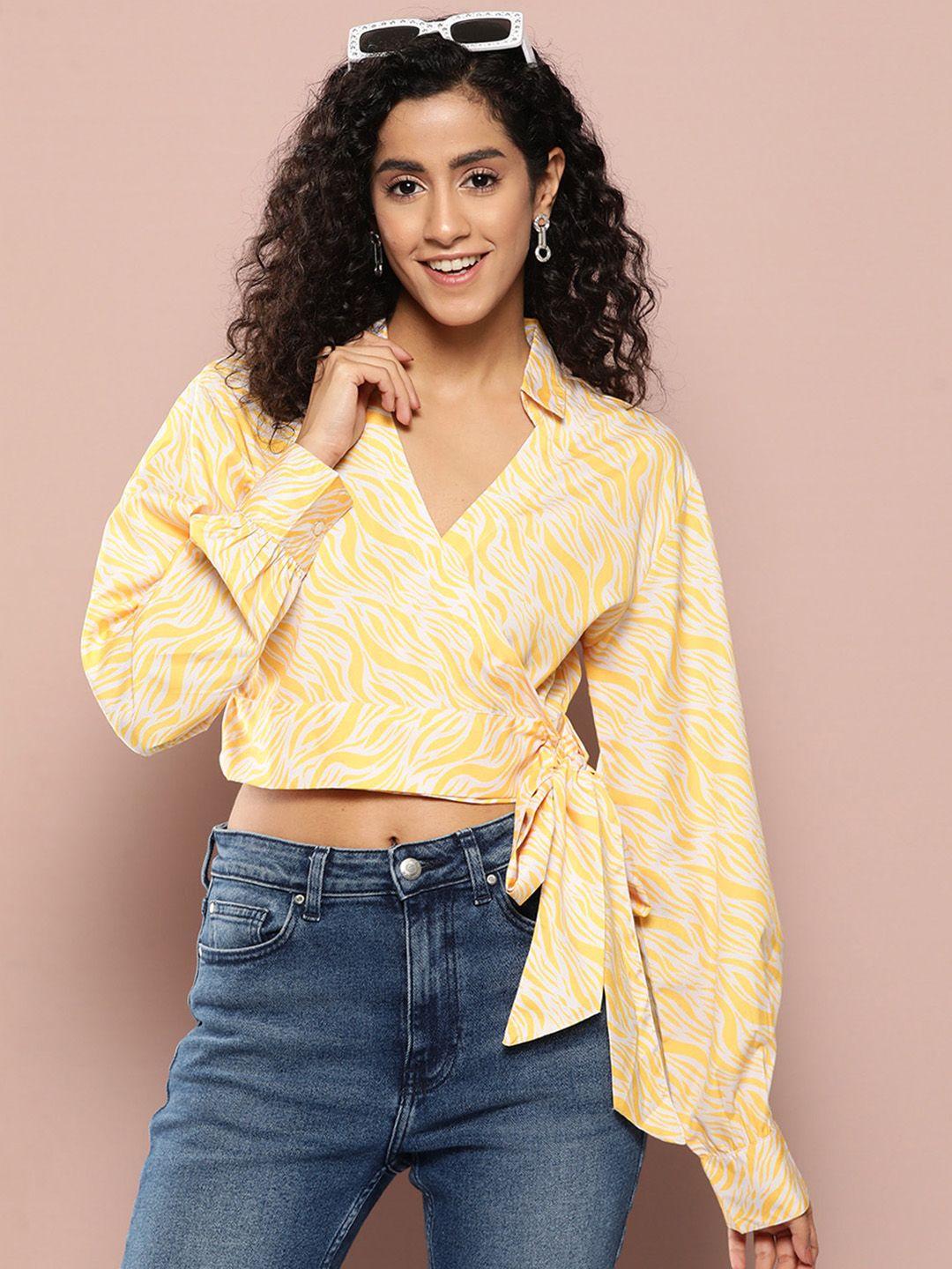 harvard printed waist tie-up wrap crop top