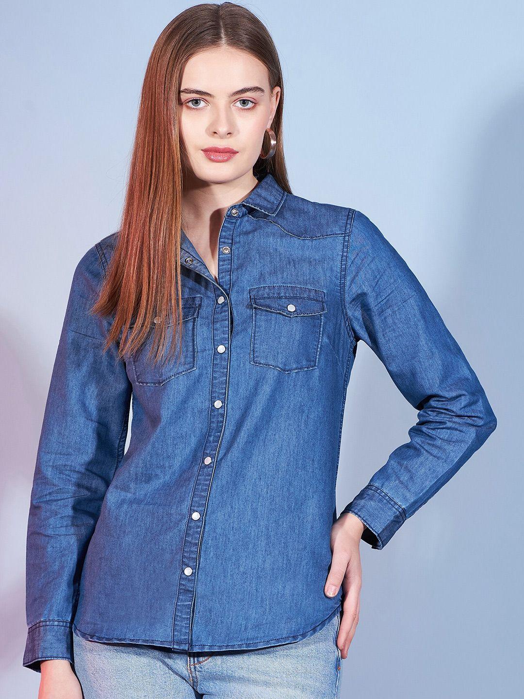 harvard spread collar casual denim shirt