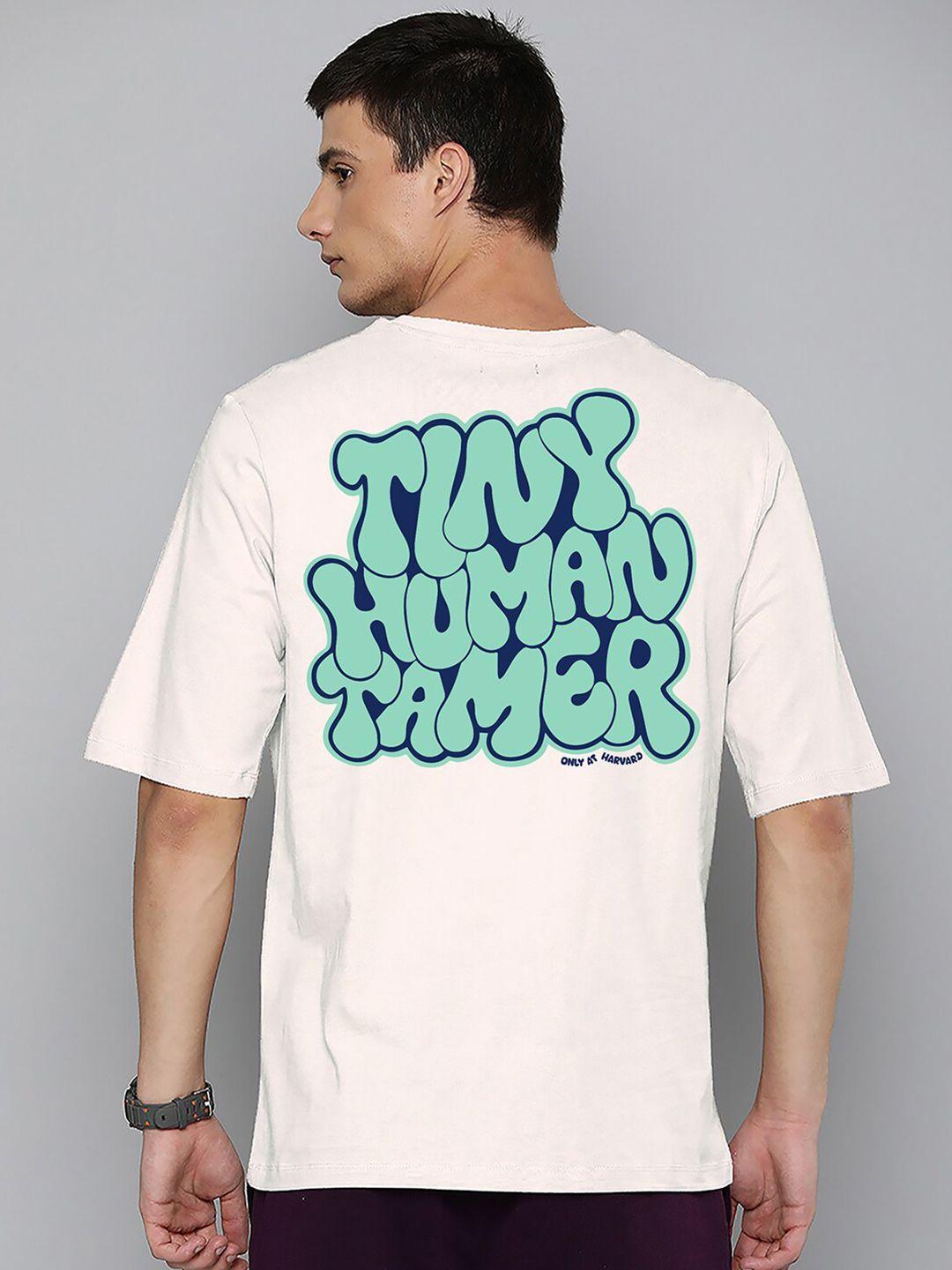harvard typography round neck drop-shoulder sleeves oversized cotton t-shirt
