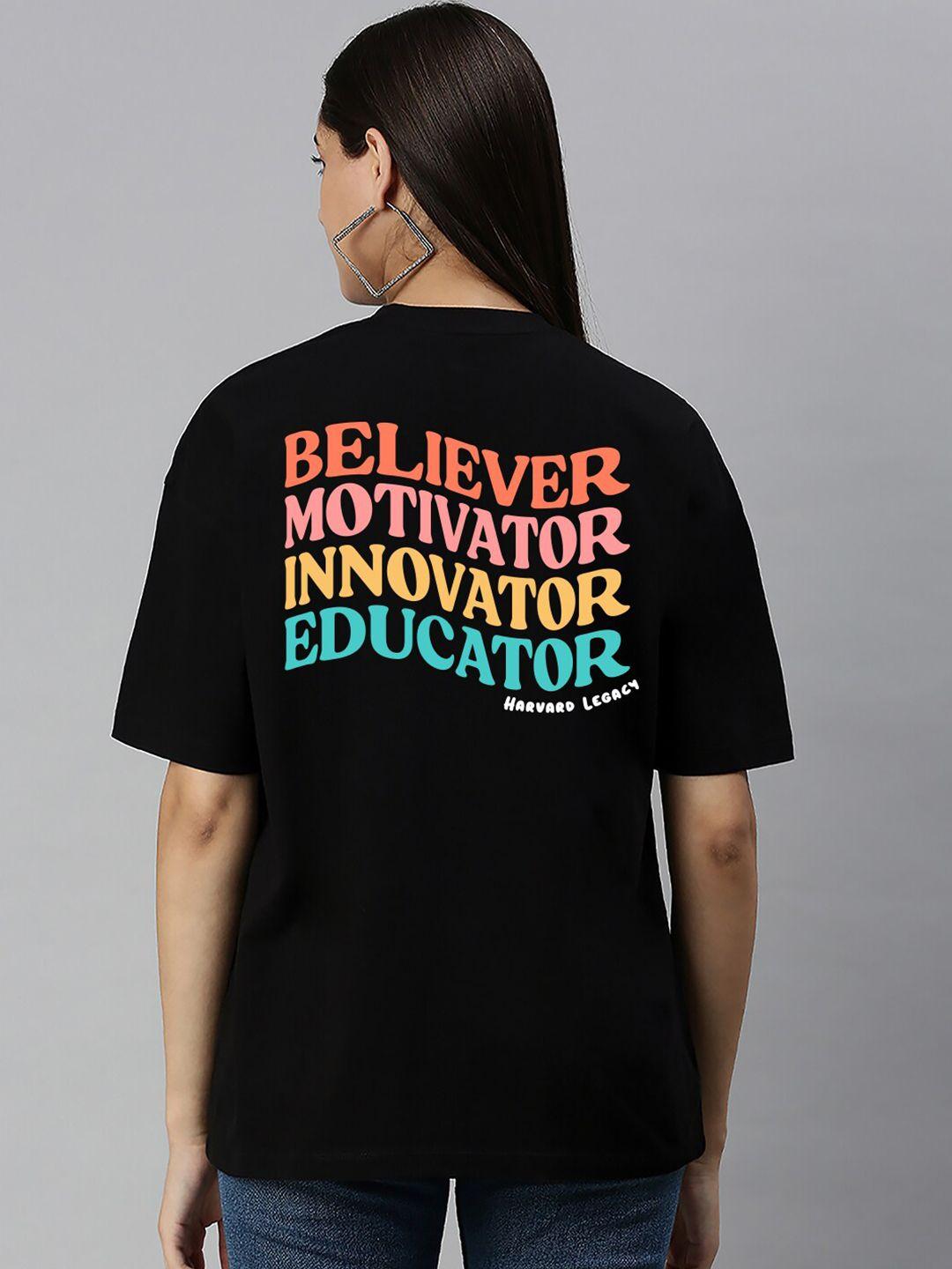 harvard typography round neck drop-shoulder sleeves oversized cotton t-shirt