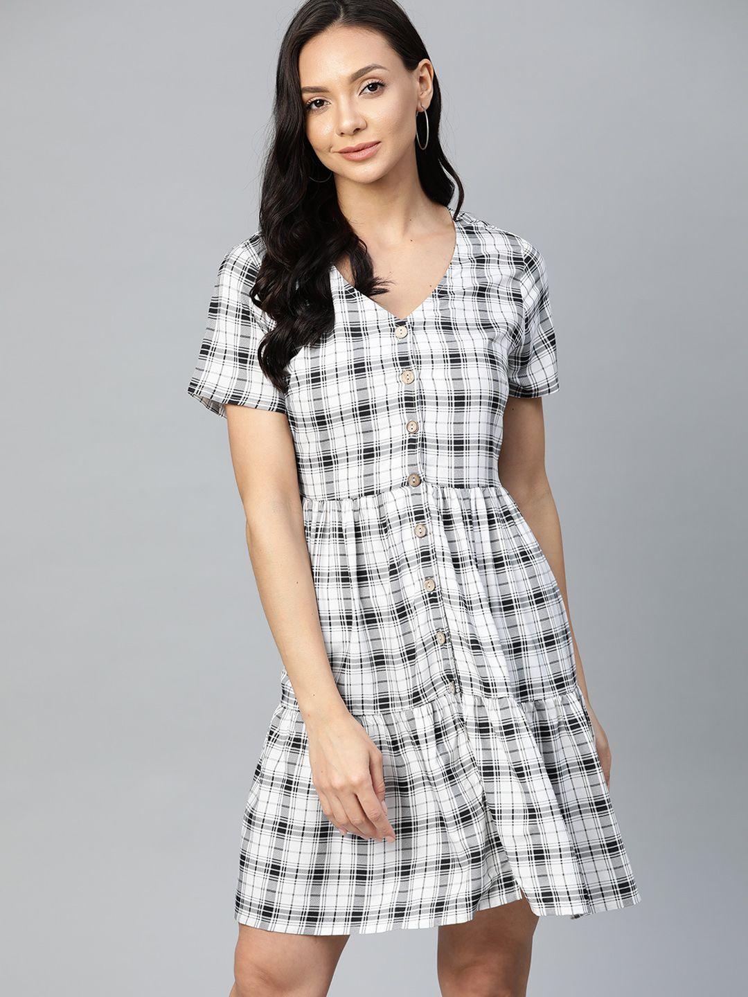 harvard white & black checked a-line dress