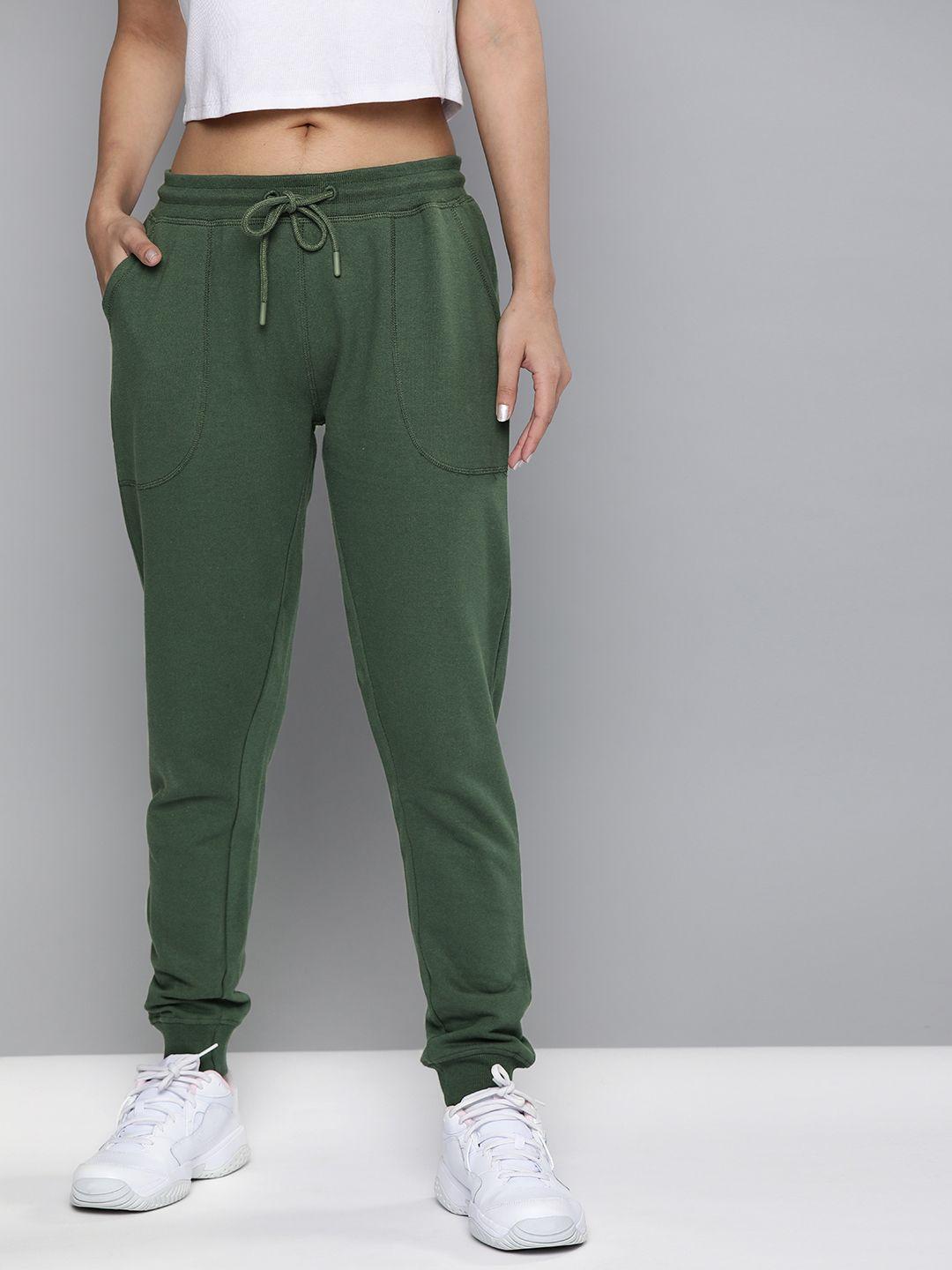 harvard woman's olive green solid track pants