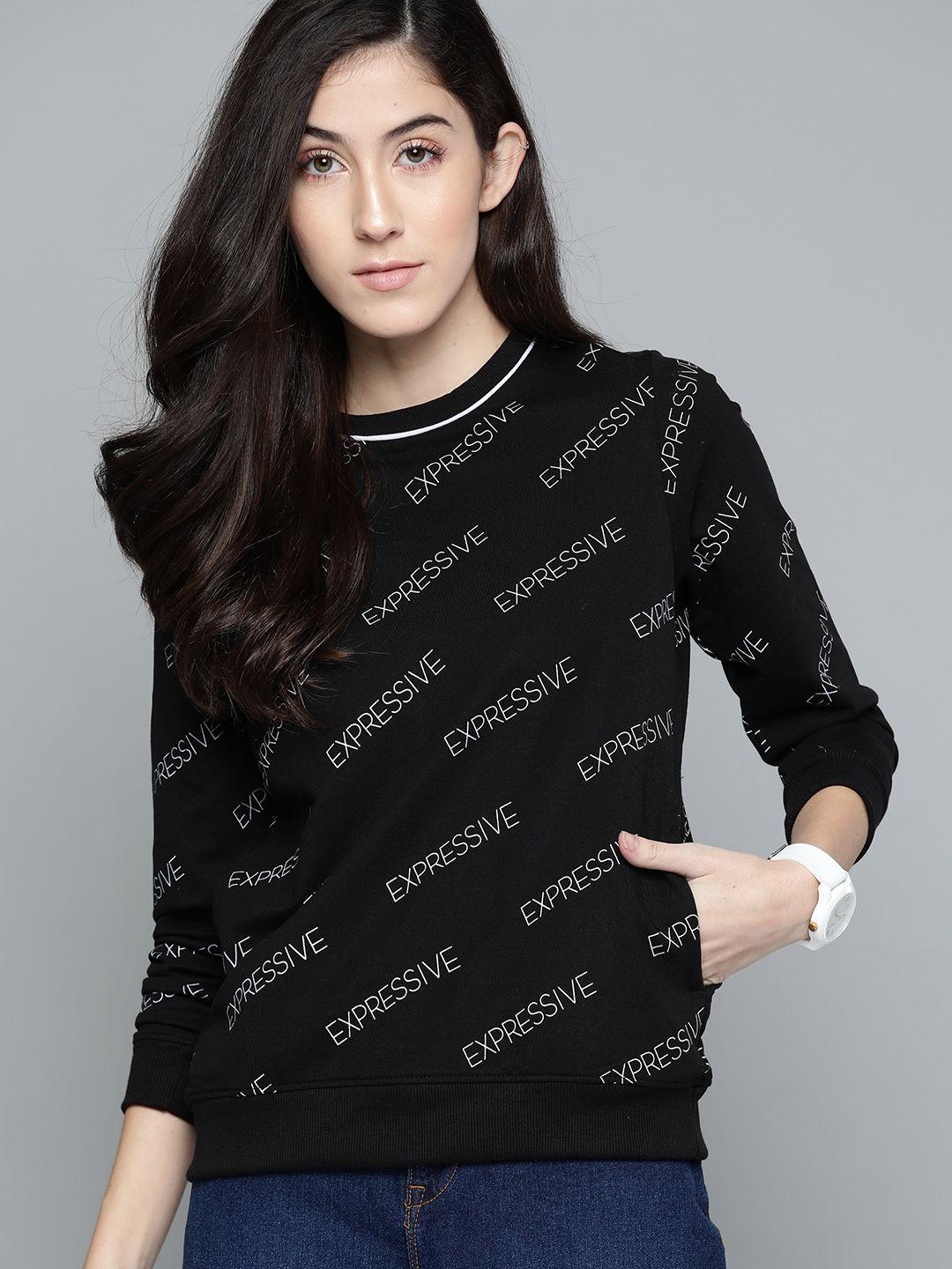 harvard women black & white printed sweatshirt