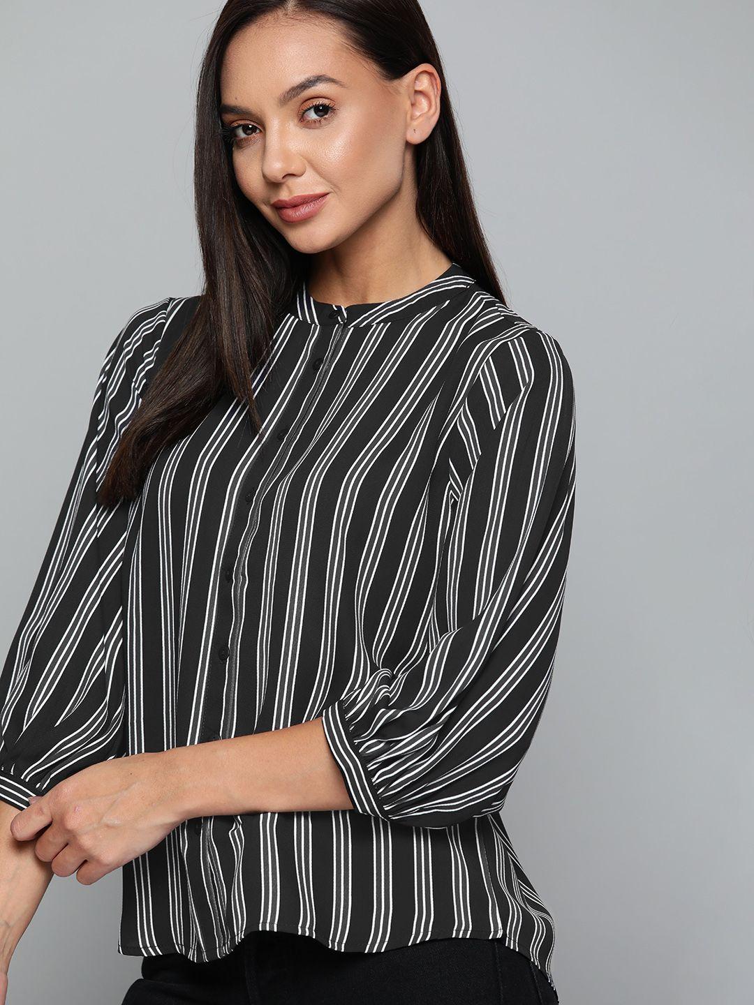 harvard women black & white striped casual shirt