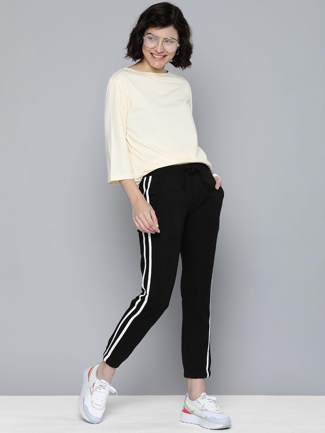 harvard women black side striped joggers