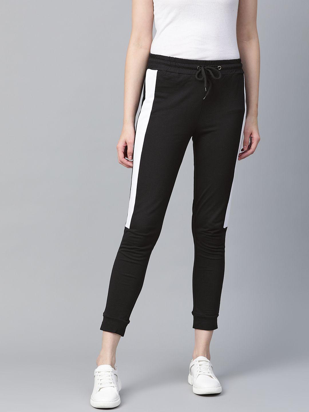 harvard women black solid cropped joggers with side panelling