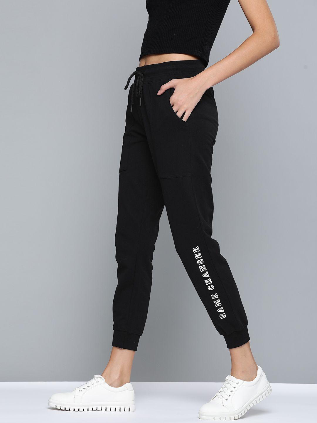 harvard women black solid cropped joggers