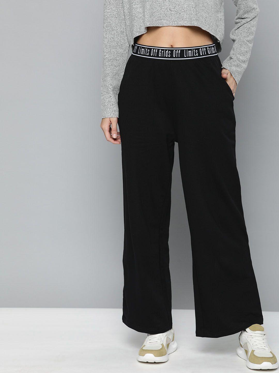 harvard women black solid flared cotton track pants