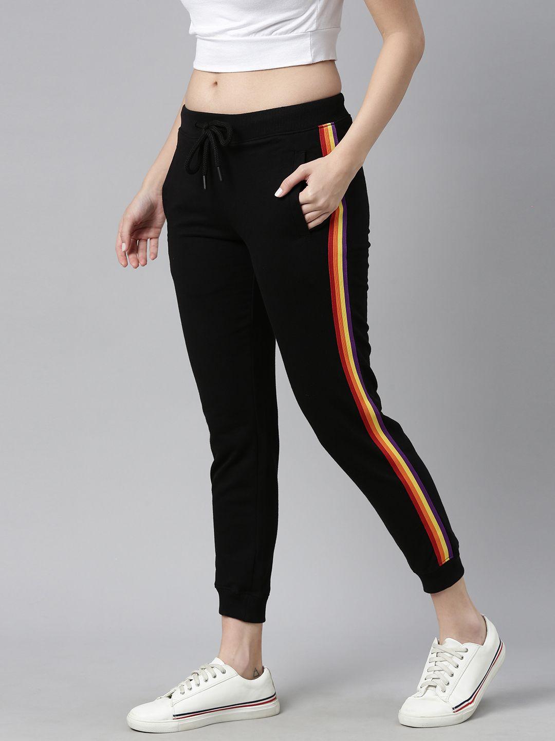 harvard women black solid side striped cropped joggers
