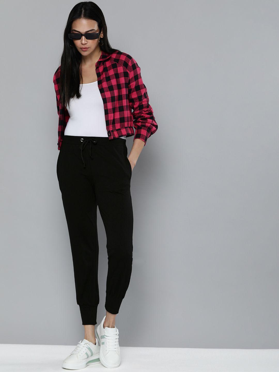 harvard women black solid slim fit joggers