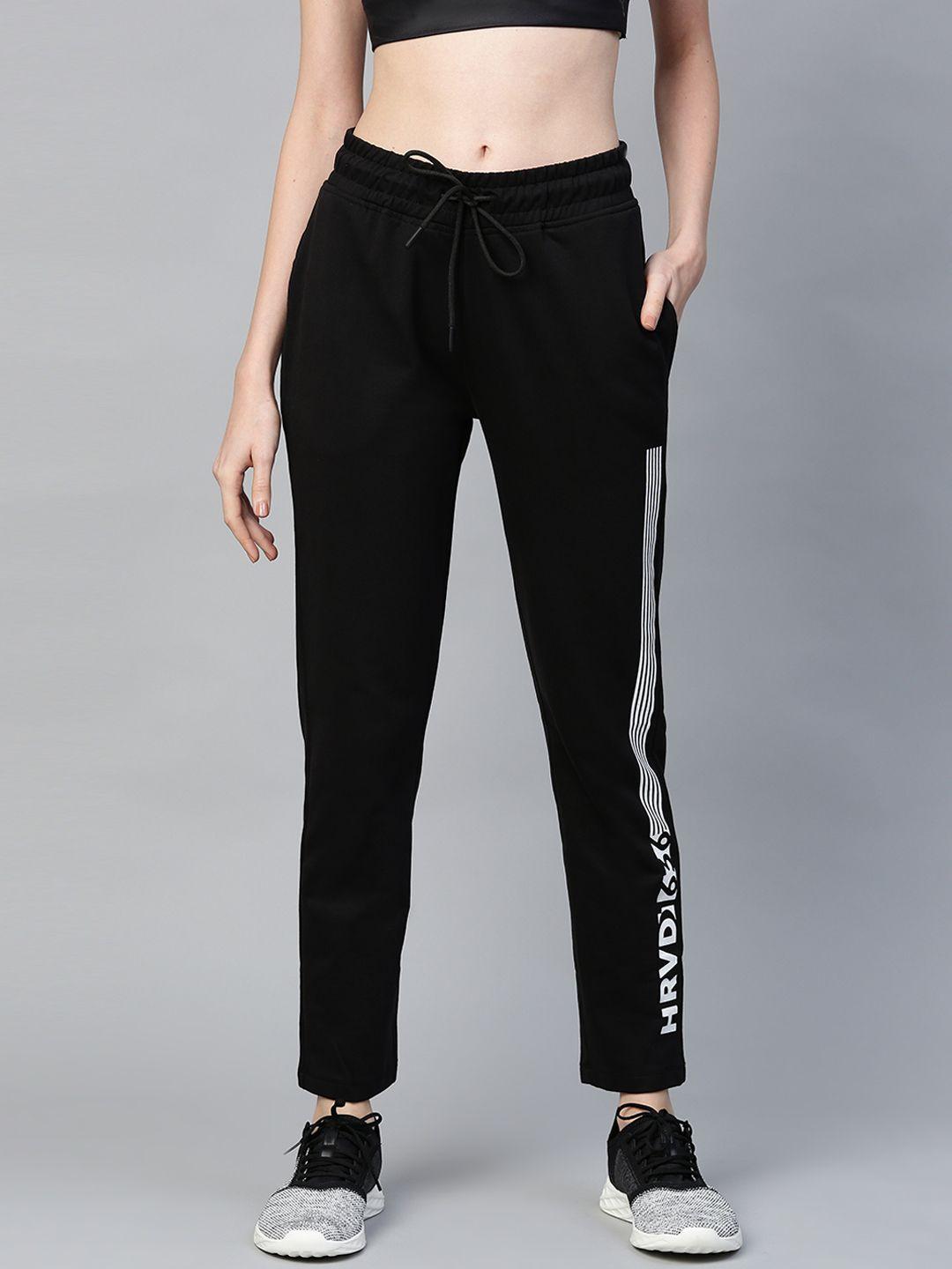 harvard women black solid track pants