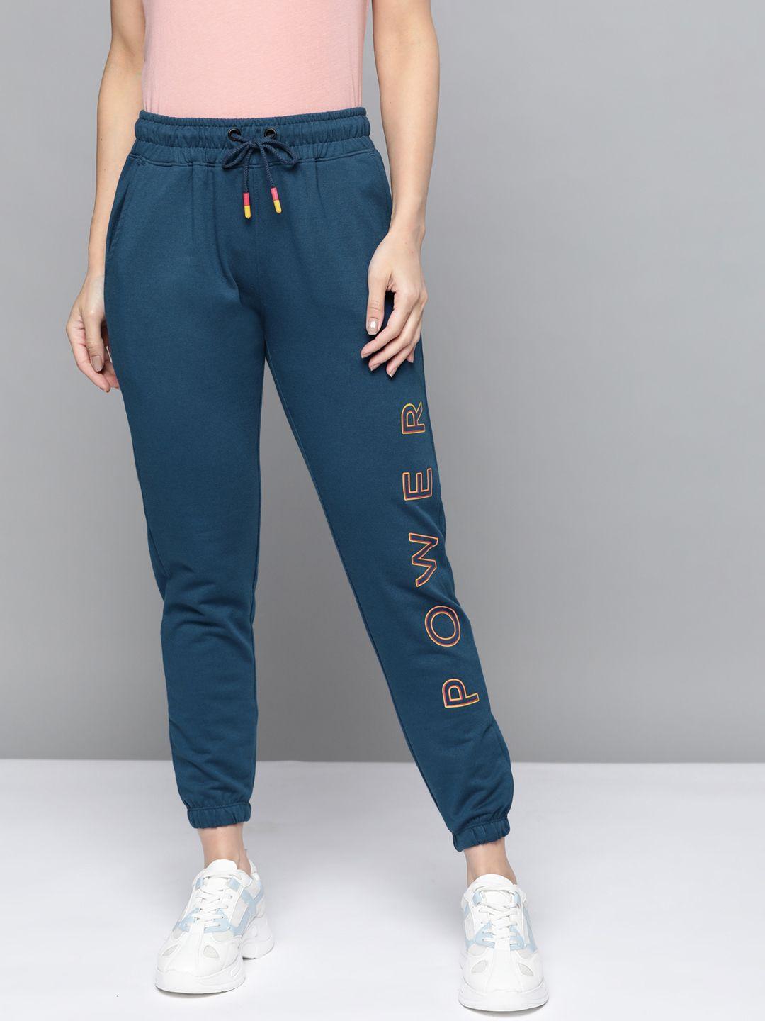 harvard women blue & yellow typographic print track pants