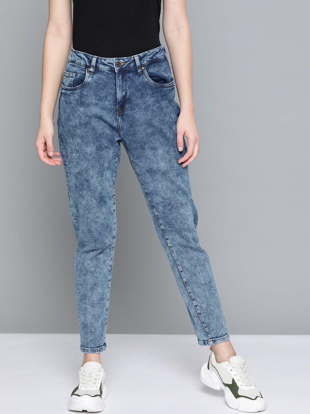 harvard women blue boyfriend fit high-rise light fade bleached stretchable cropped jeans