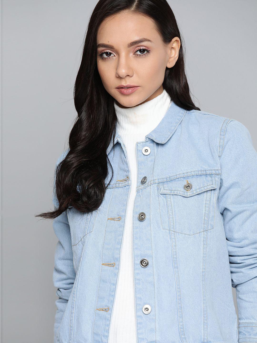 harvard women blue solid denim jacket