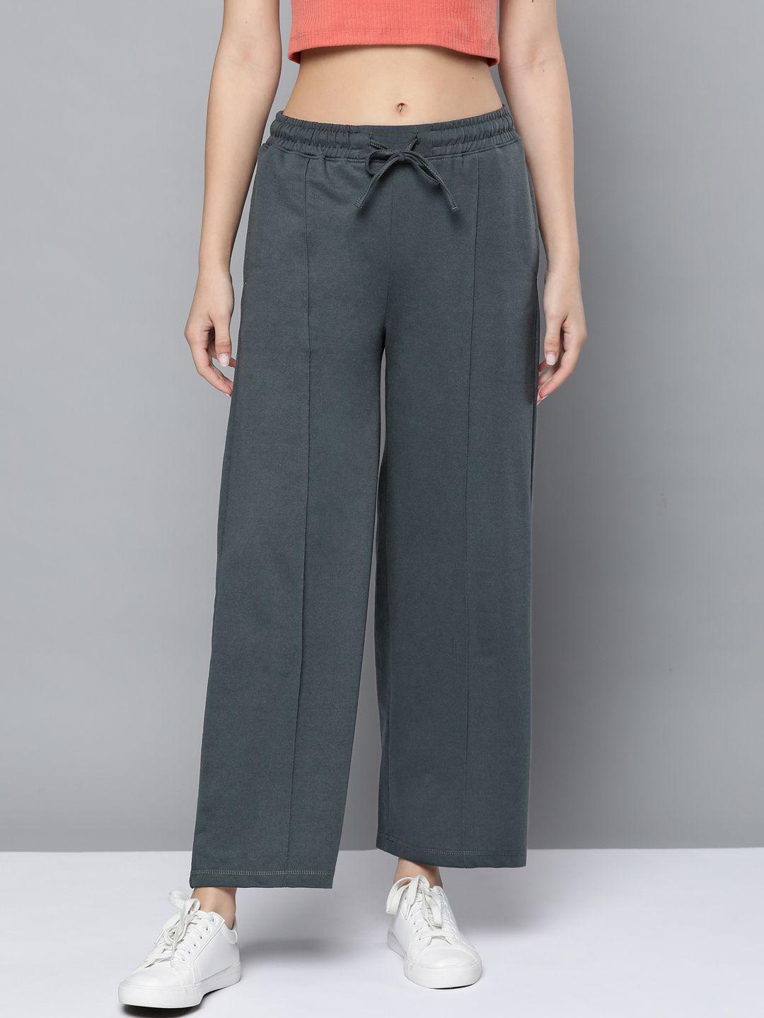 harvard women charcoal grey solid flared track pants