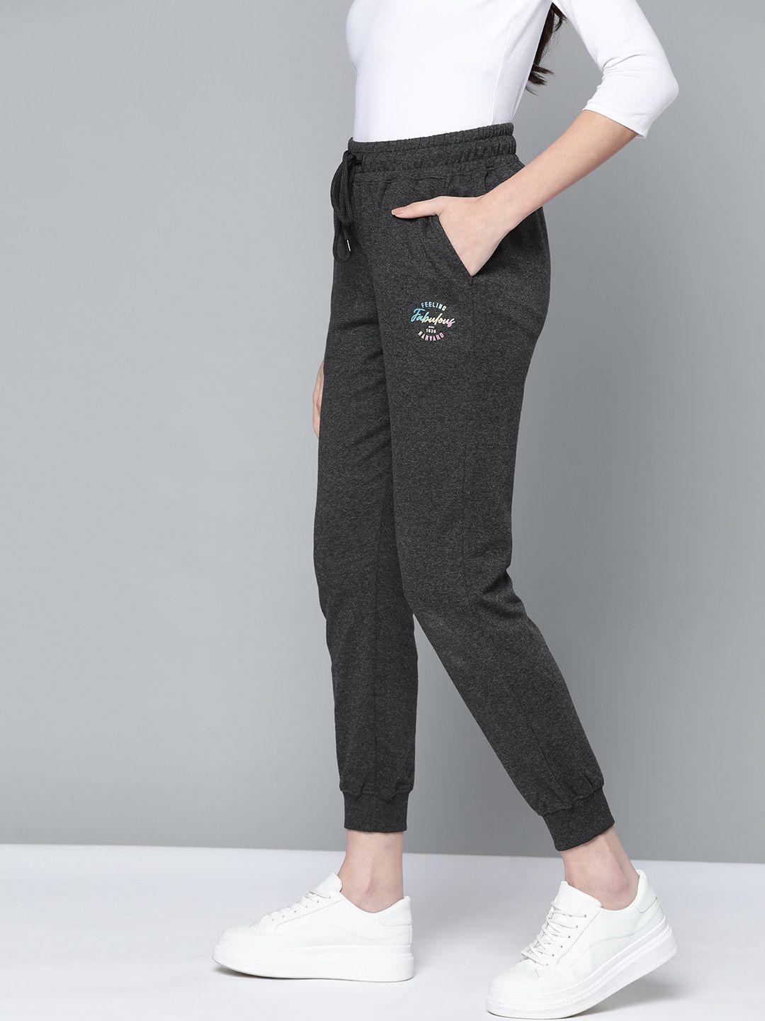 harvard women charcoal grey solid joggers