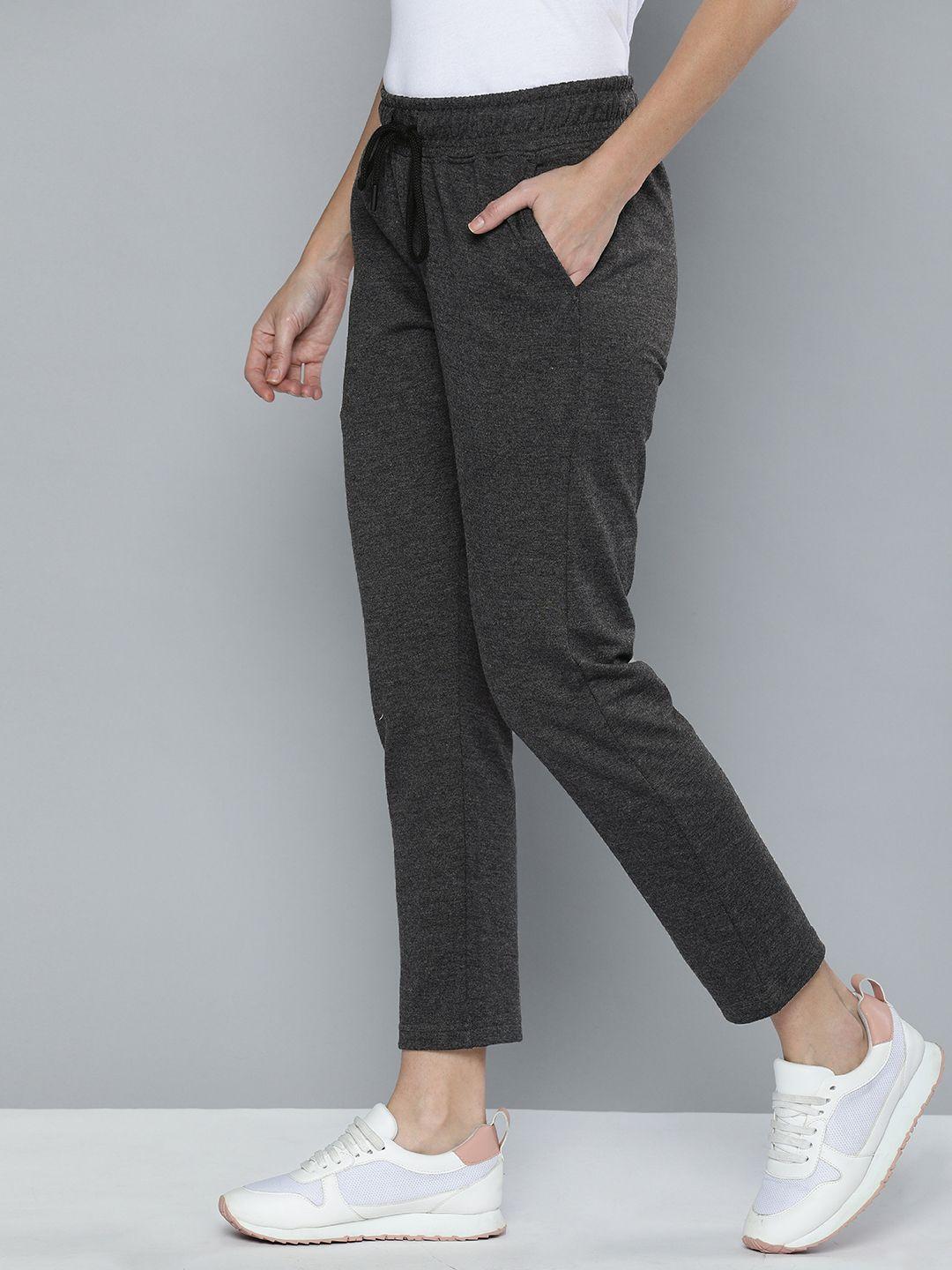 harvard women grey melange solid straight fit cropped track pants