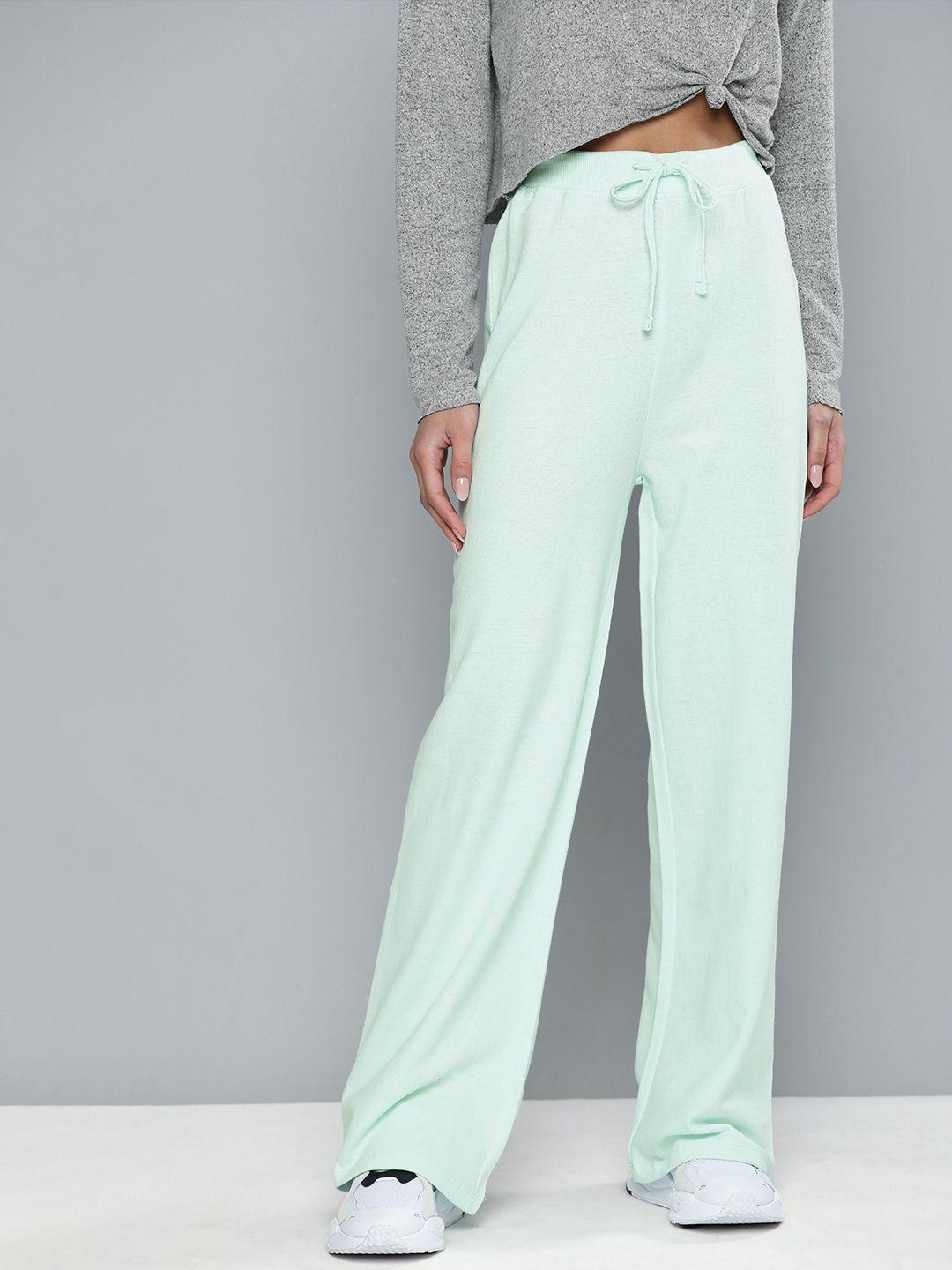 harvard women light blue solid regular fit mid rise flared track pants