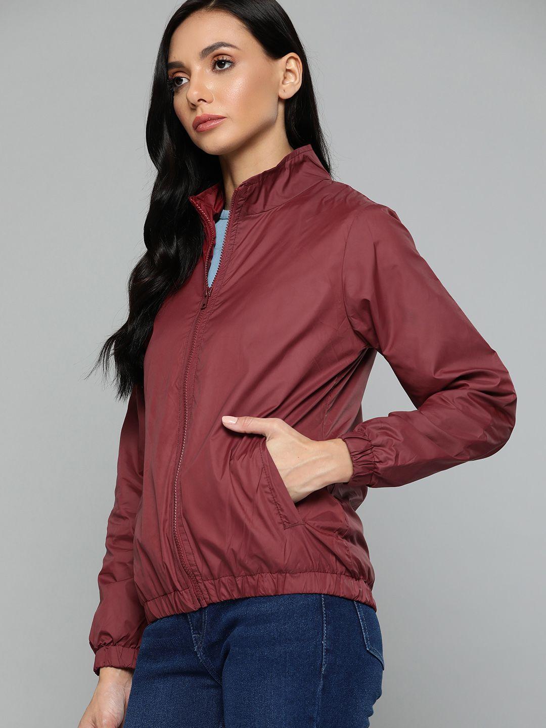 harvard women maroon solid bomber jacket