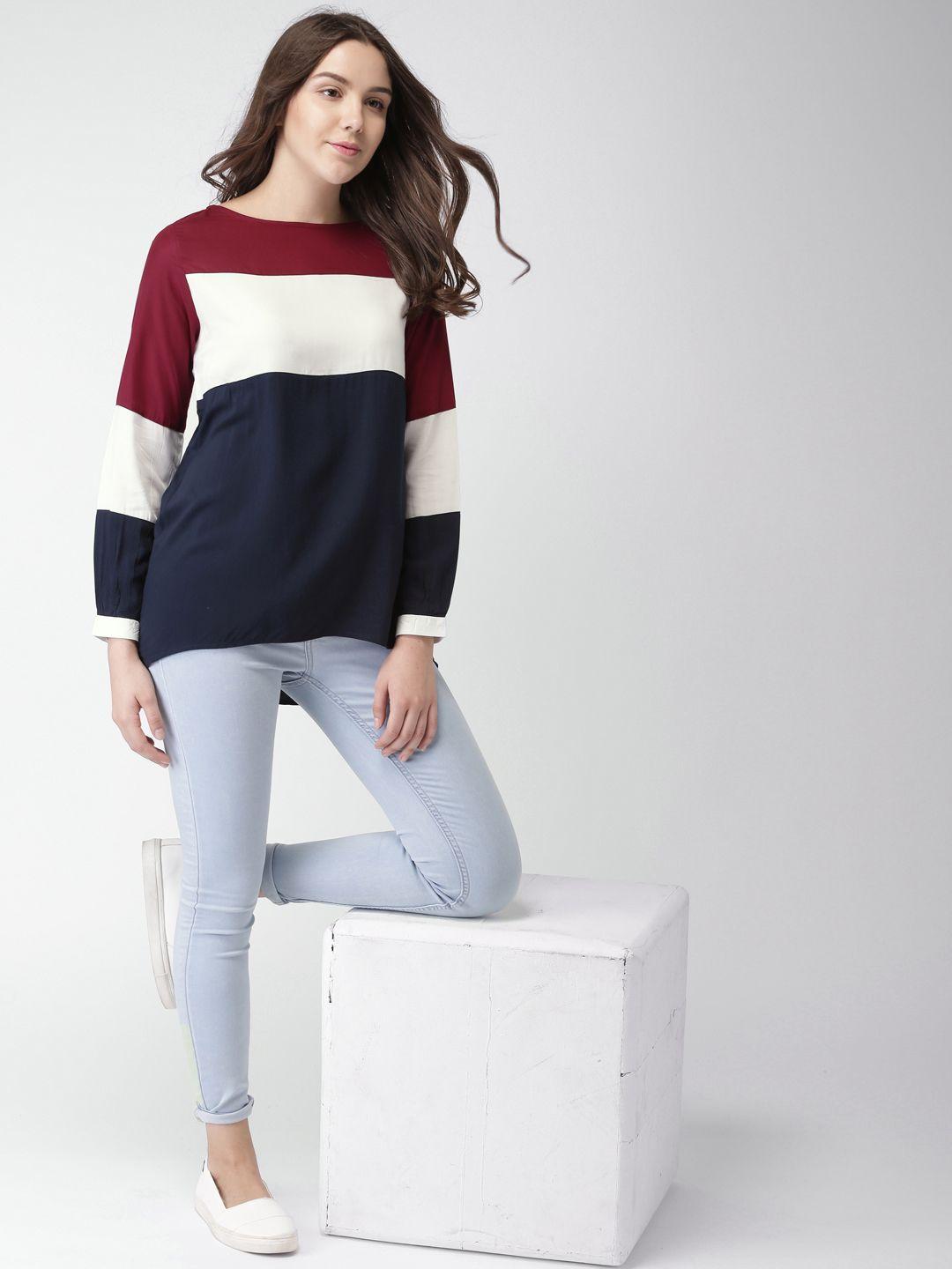 harvard women navy & white colourblocked top